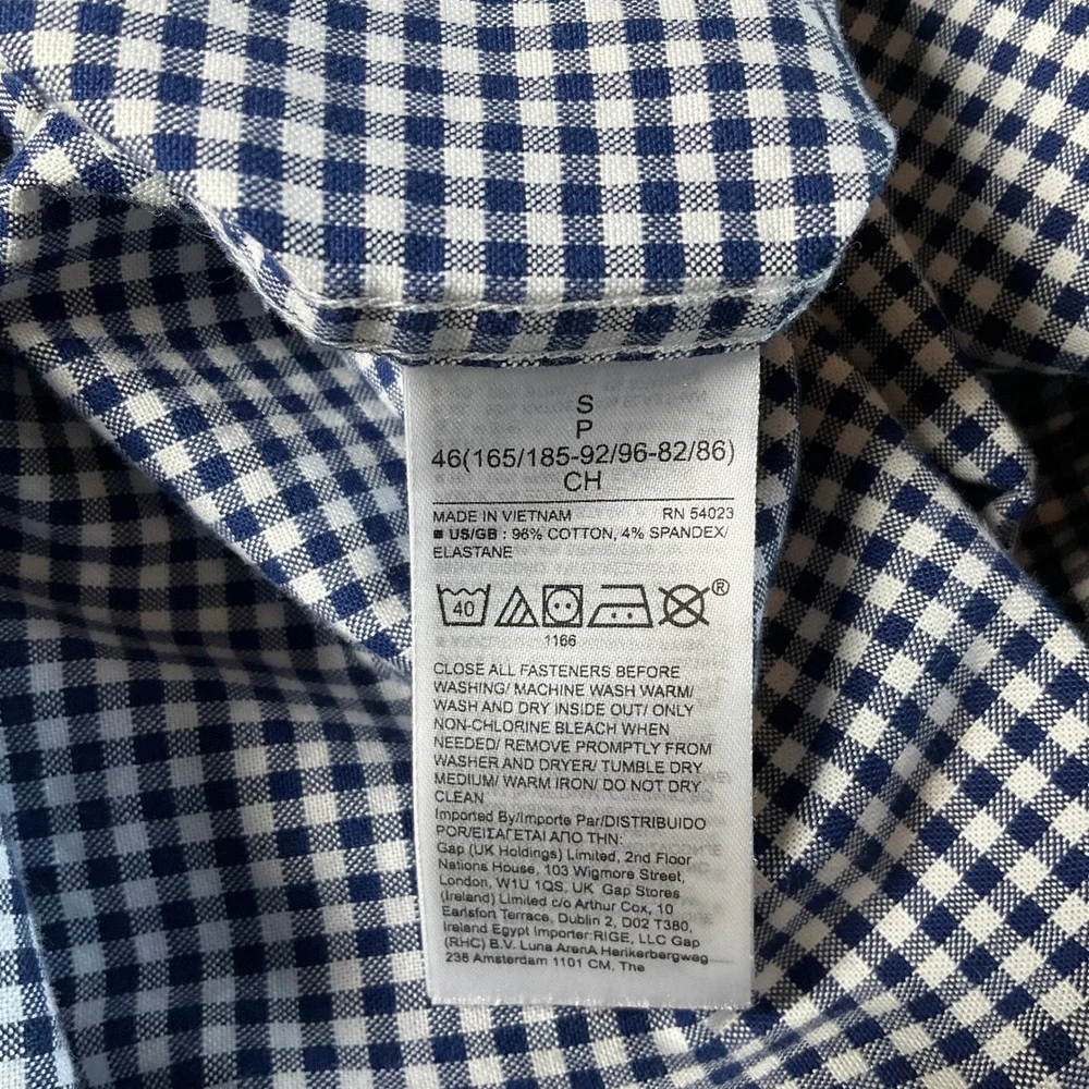 Banana Republic Shirt Mens Small S Navy Blue Cotton Gingham Slim Fit Long Sleeve